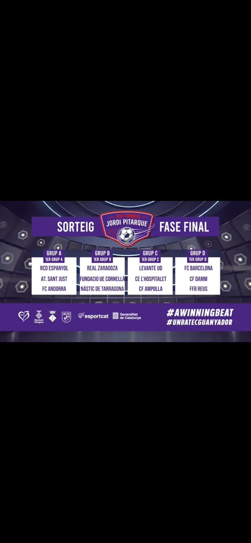 Quadre oficial dels grups de la fase final masculina del XIV Torneig Jordi Pitarque Ceprià, 12 i 13 de setembre de 2026