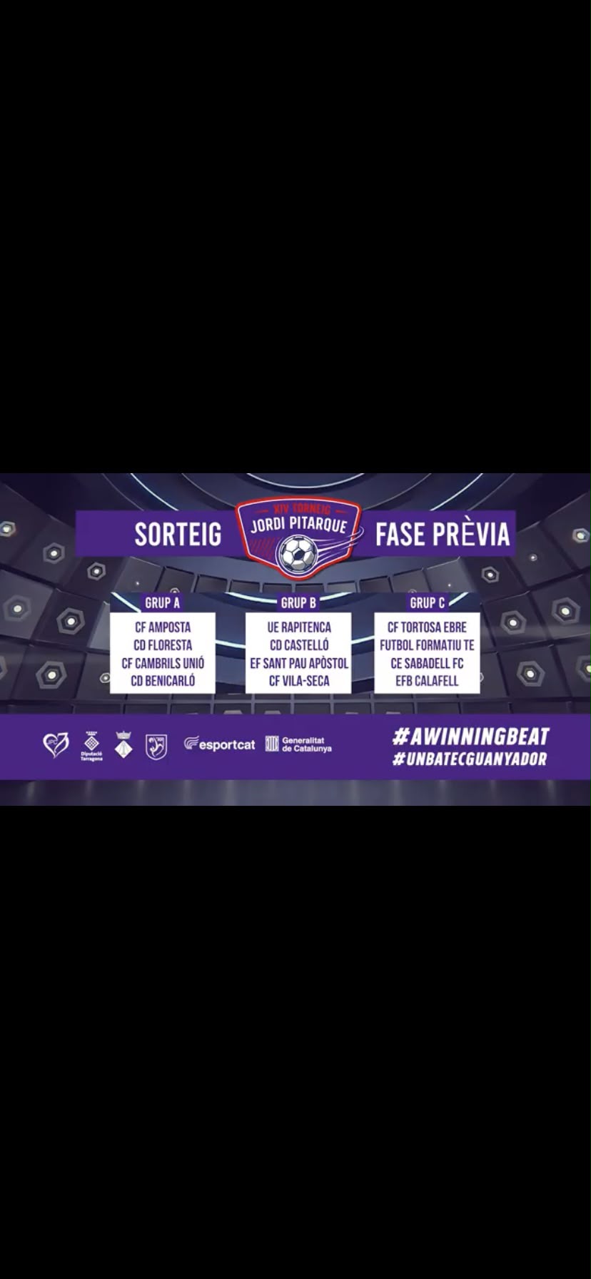 Quadre oficial dels grups de la fase prèvia masculina del XIV Torneig Jordi Pitarque Ceprià, 5 de setembre de 2026